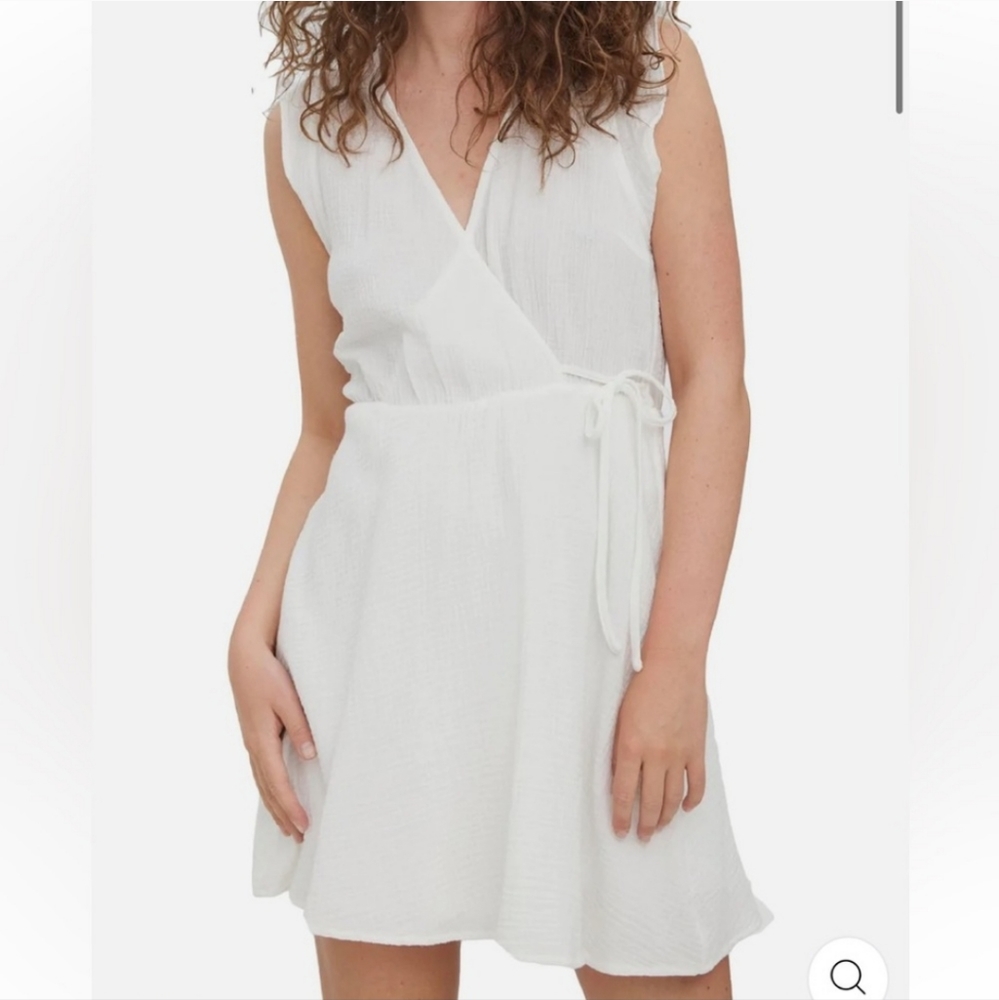 Vero Moda White Linen Wrap Dress